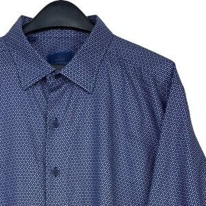 David Donahue Mens XXL Cotton Button Up Dress Shirt Blue Diamond Long Sleeve